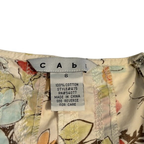 Cabi Floral A-Line Skirt Cotton Size 8 Cream Flower Garden Retro Midi - Picture 3 of 5